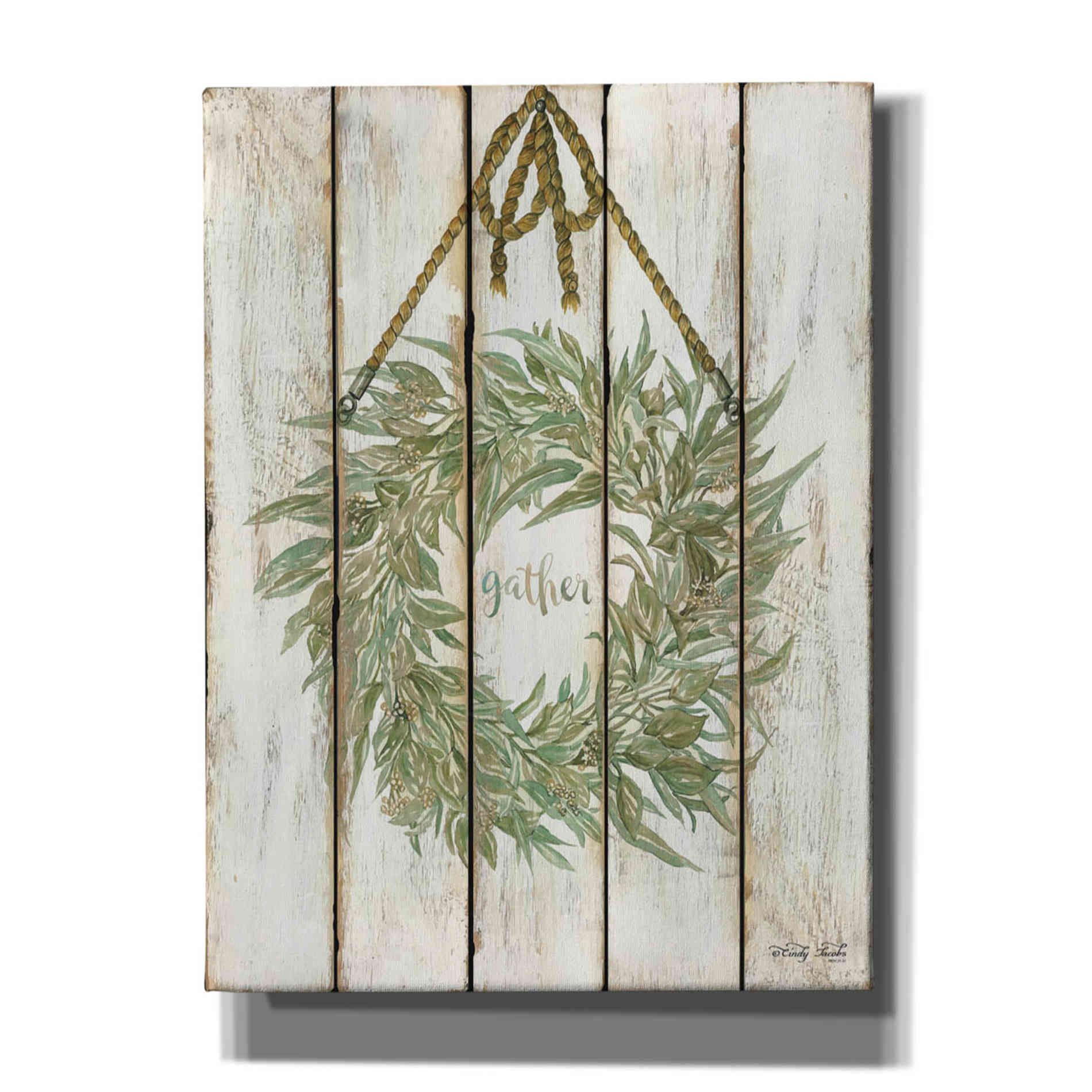 'Gather Wreath on Wood Panels' by Cindy Jacobs, Canvas Wall Art