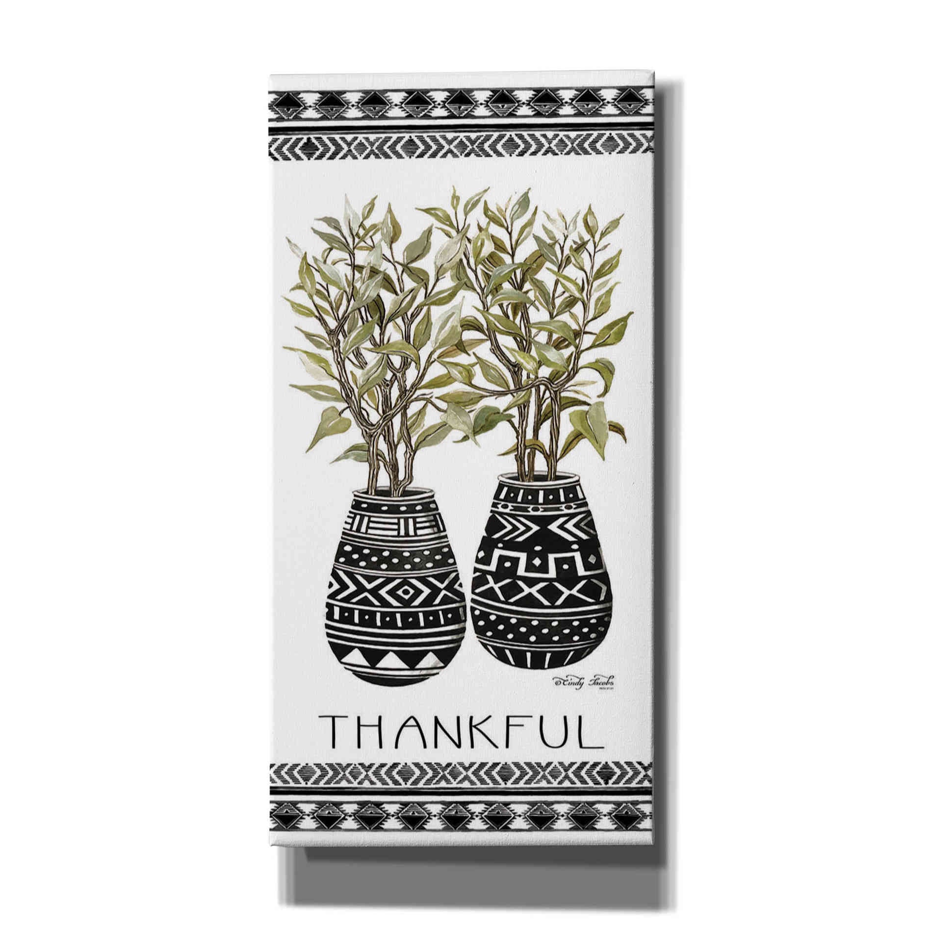 'Thankful Mud Cloth Vase' by Cindy Jacobs, Canvas Wall Art