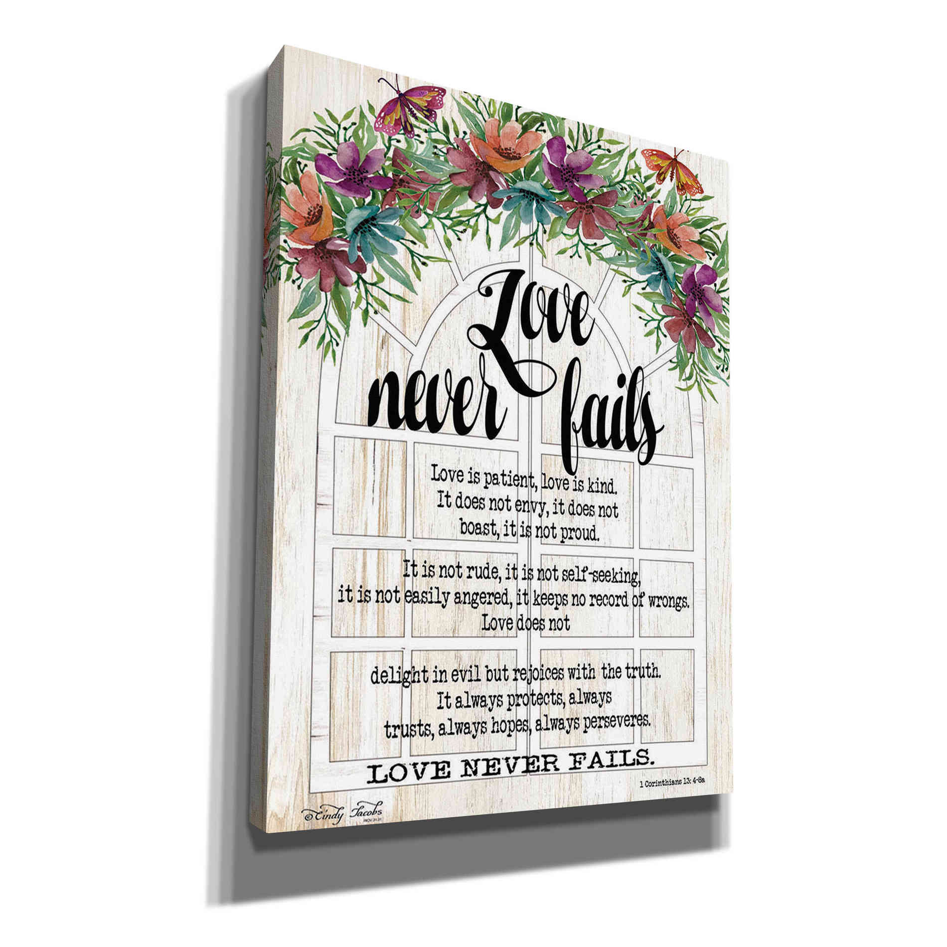 'Floral Love Never Fails' by Cindy Jacobs, Canvas Wall Art