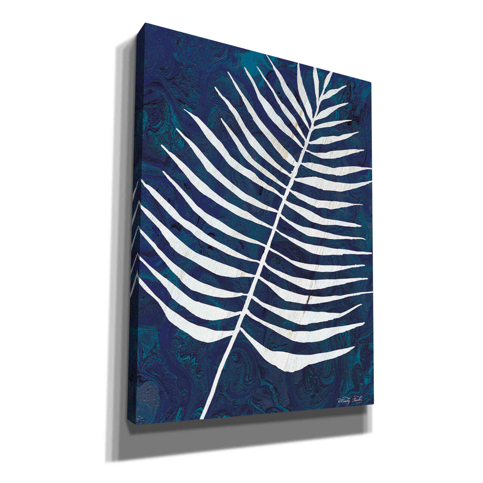 'Navy Areca Leaf' by Cindy Jacobs, Canvas Wall Art