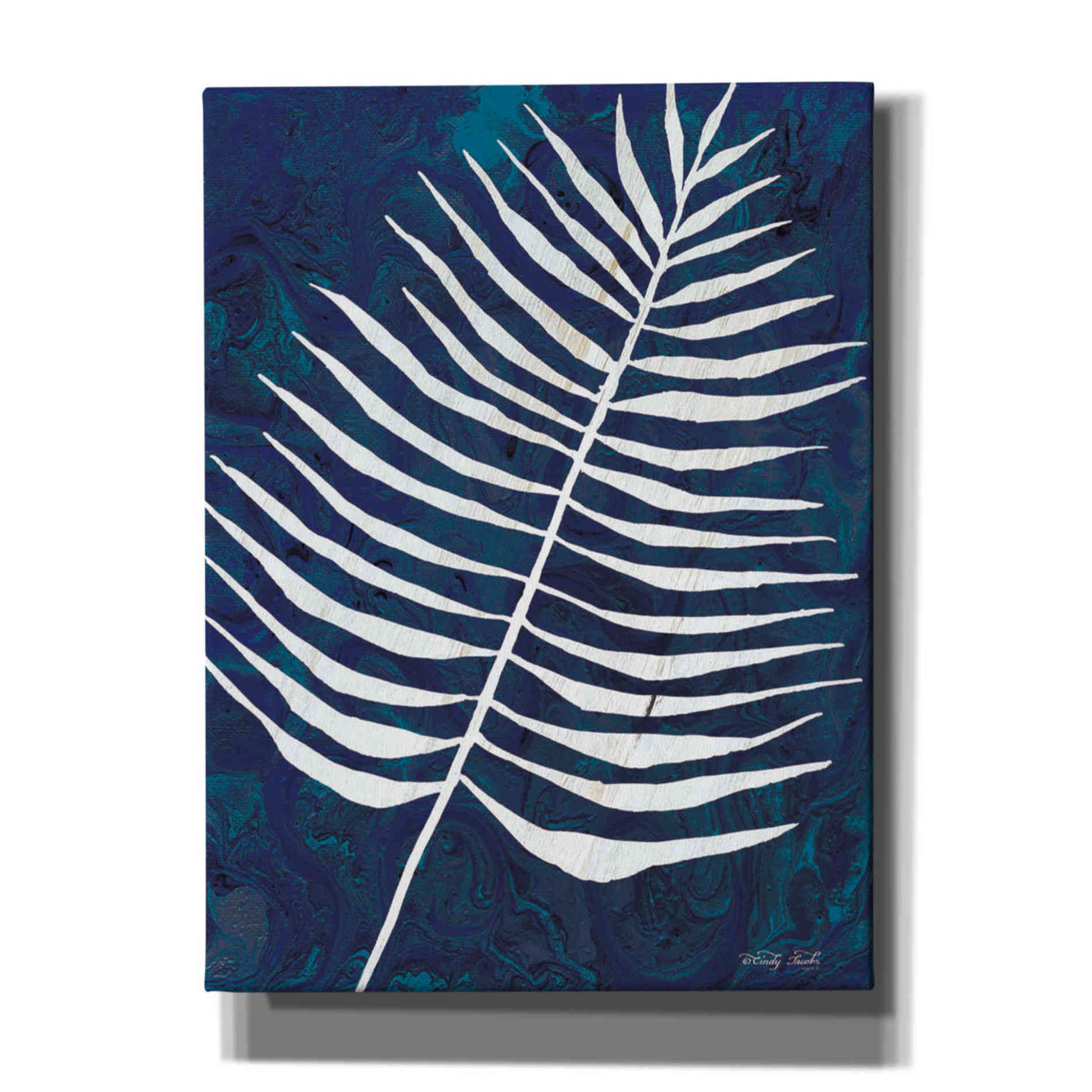 'Navy Areca Leaf' by Cindy Jacobs, Canvas Wall Art