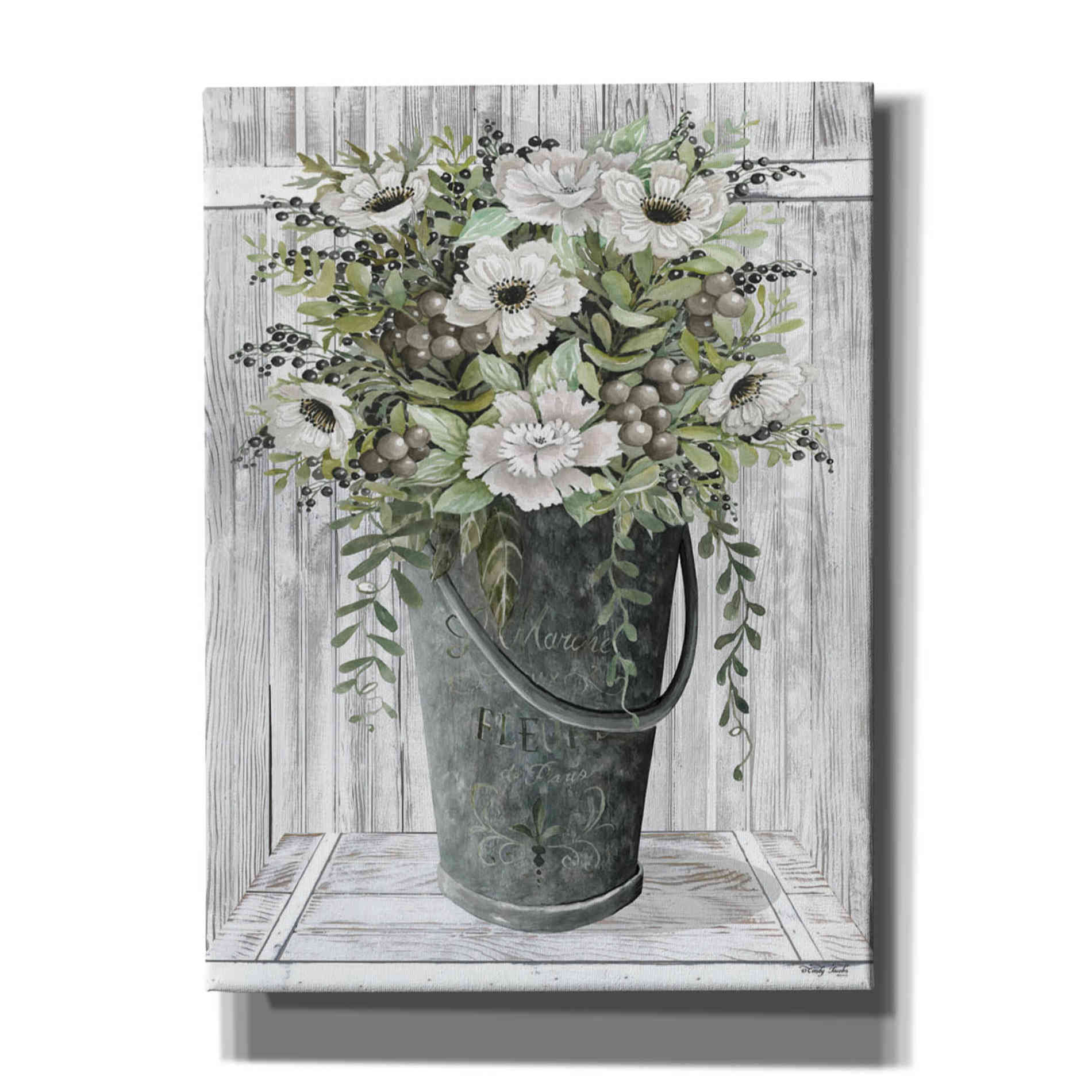 'Galvanized Fleurs' by Cindy Jacobs, Canvas Wall Art