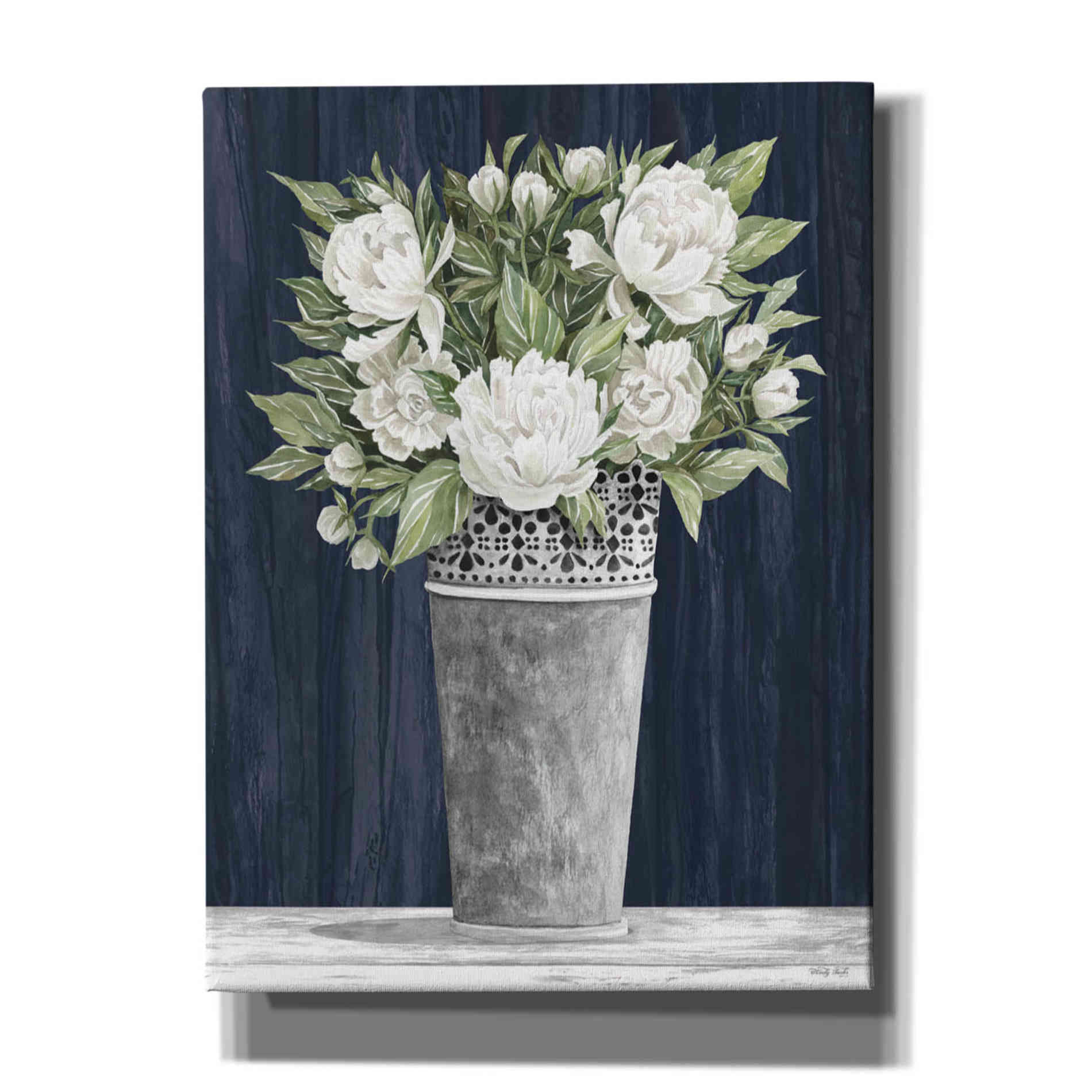'Punched Tin White Floral' by Cindy Jacobs, Canvas Wall Art