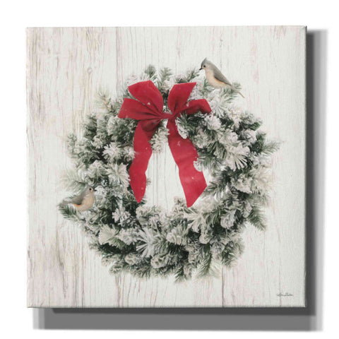 Image of 'Titmouse Christmas Wreath' by Lori Deiter, Canvas Wall Art