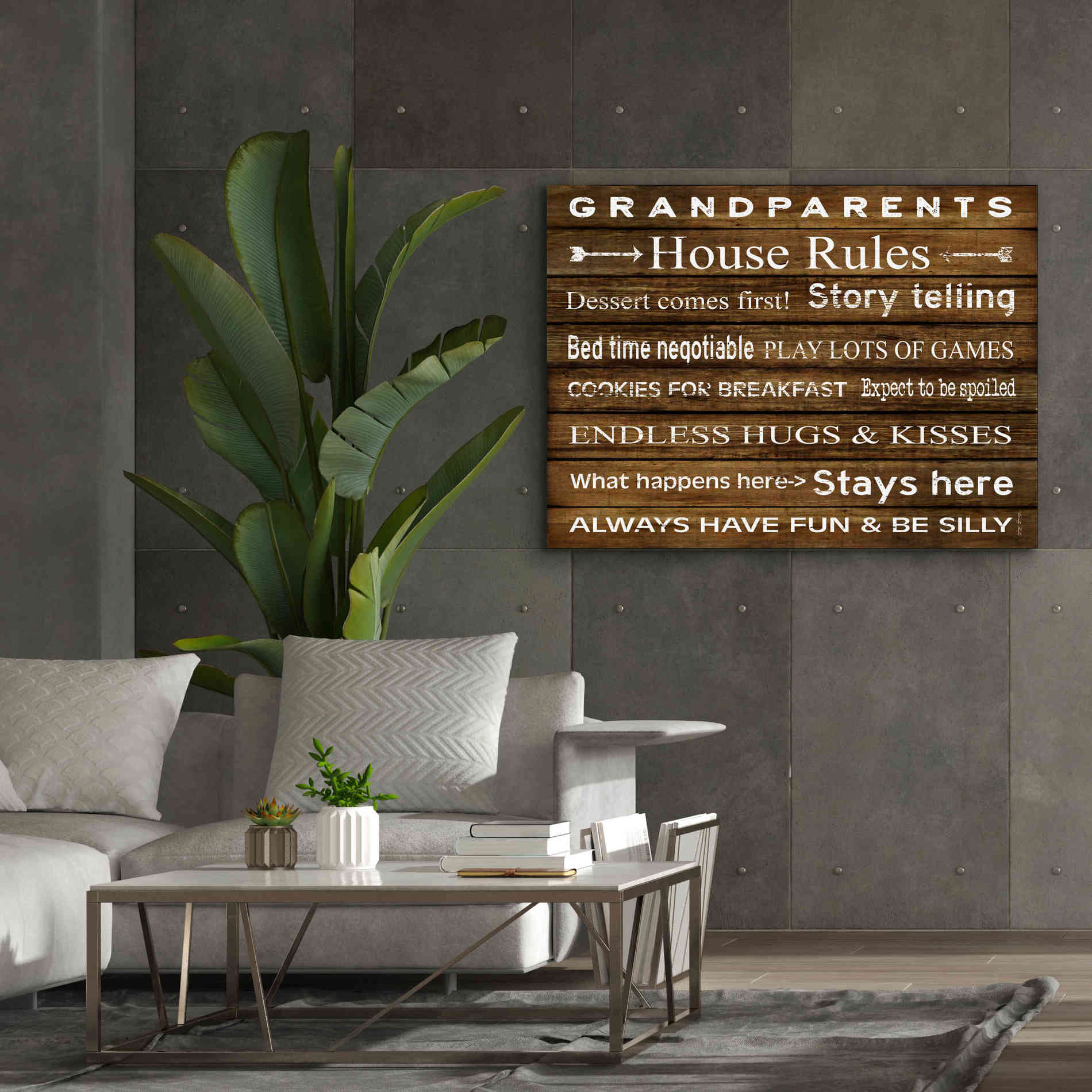 'Grandparents House Rules' by Cindy Jacobs, Canvas Wall Art,54 x 40