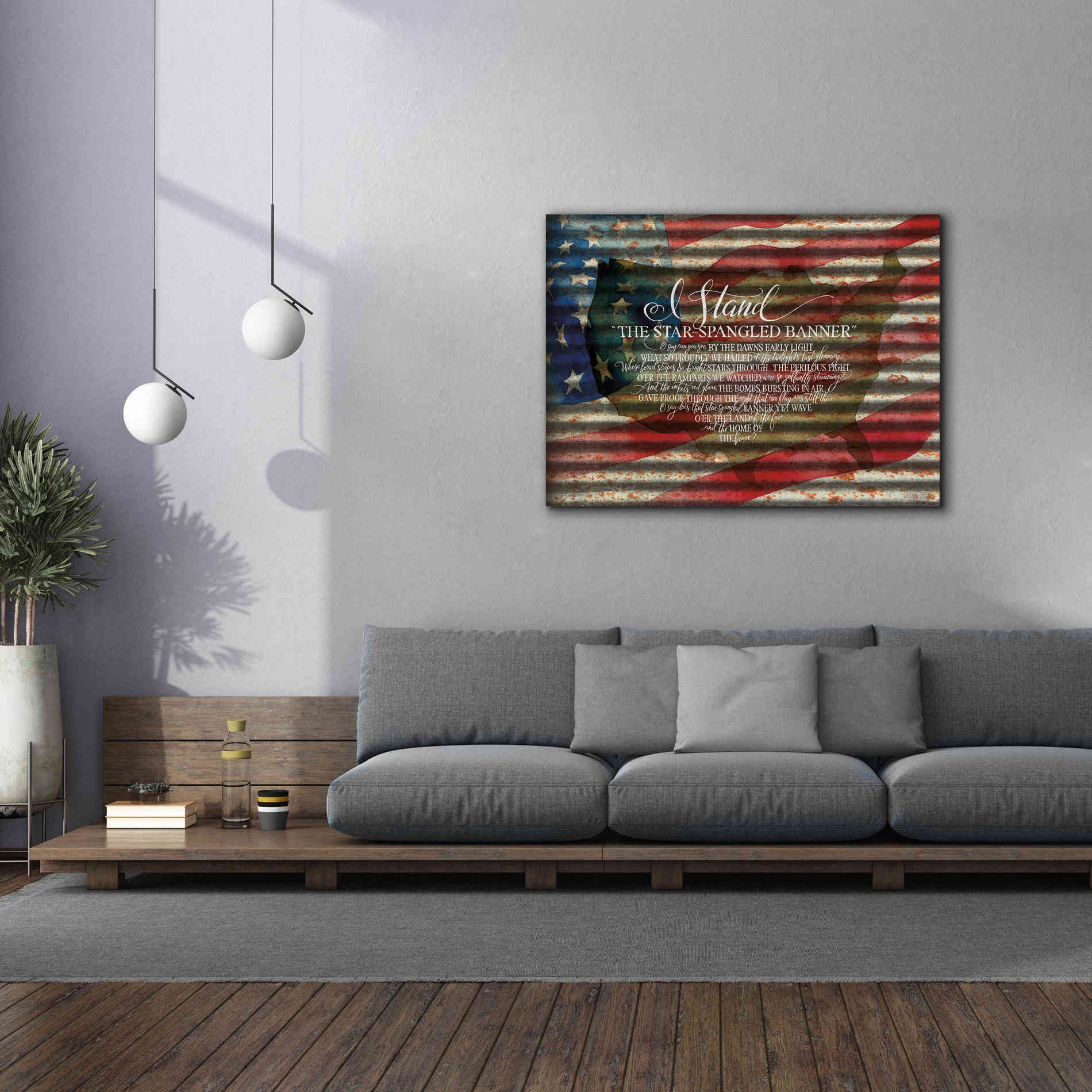 'I Stand American Flag on Metal' by Cindy Jacobs, Canvas Wall Art,54 x 40