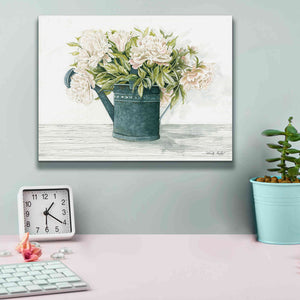 'Galvanized Watering Can Peonies' by Cindy Jacobs, Canvas Wall Art,16 x 12