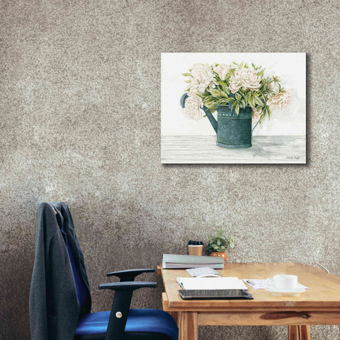 Image of 'Galvanized Watering Can Peonies' by Cindy Jacobs, Canvas Wall Art,34 x 26