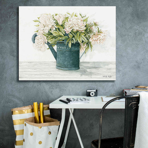 Image of 'Galvanized Watering Can Peonies' by Cindy Jacobs, Canvas Wall Art,34 x 26