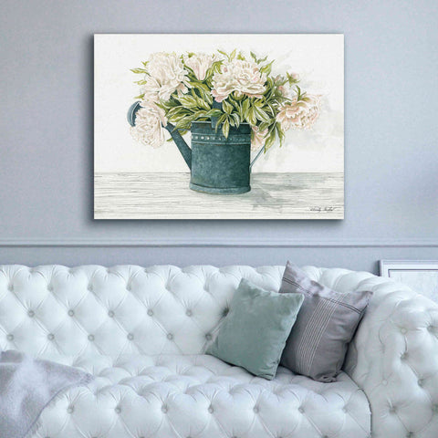 Image of 'Galvanized Watering Can Peonies' by Cindy Jacobs, Canvas Wall Art,54 x 40