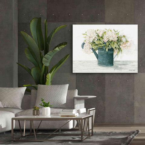 Image of 'Galvanized Watering Can Peonies' by Cindy Jacobs, Canvas Wall Art,54 x 40