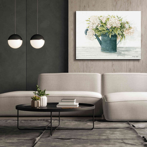 Image of 'Galvanized Watering Can Peonies' by Cindy Jacobs, Canvas Wall Art,54 x 40