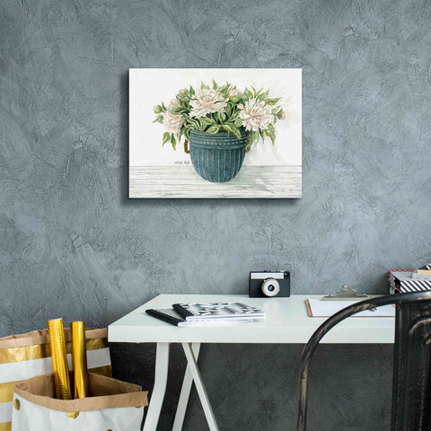 Image of 'Galvanized Pot Peonies' by Cindy Jacobs, Canvas Wall Art,16 x 12