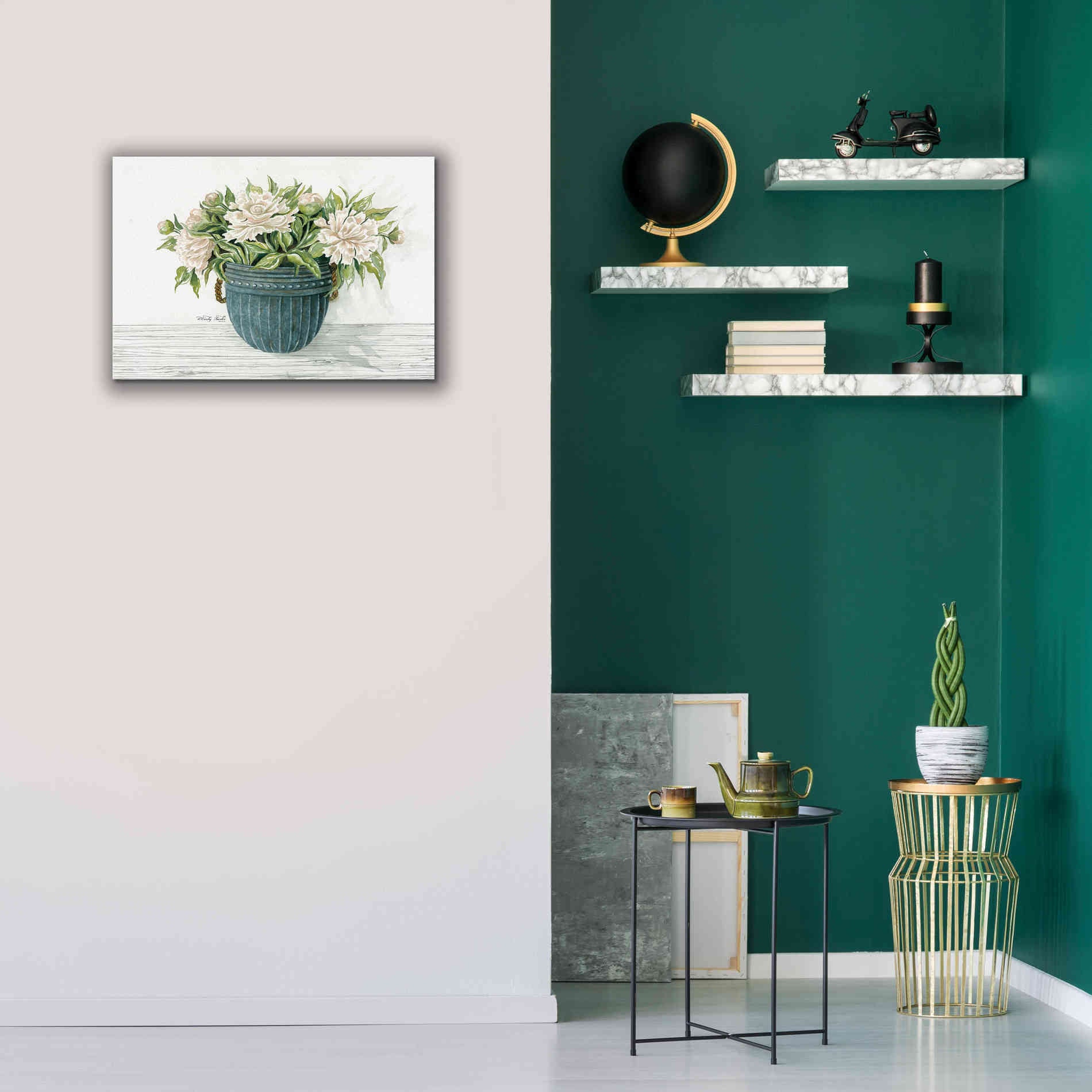 'Galvanized Pot Peonies' by Cindy Jacobs, Canvas Wall Art,26 x 18