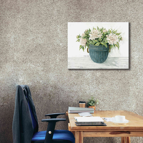 Image of 'Galvanized Pot Peonies' by Cindy Jacobs, Canvas Wall Art,34 x 26