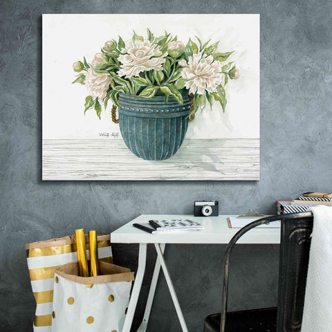 Image of 'Galvanized Pot Peonies' by Cindy Jacobs, Canvas Wall Art,34 x 26