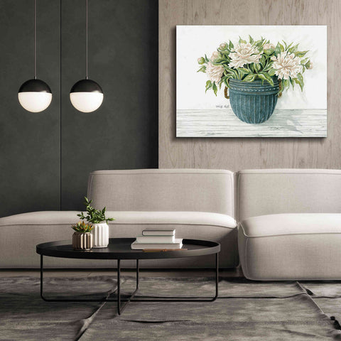 Image of 'Galvanized Pot Peonies' by Cindy Jacobs, Canvas Wall Art,54 x 40