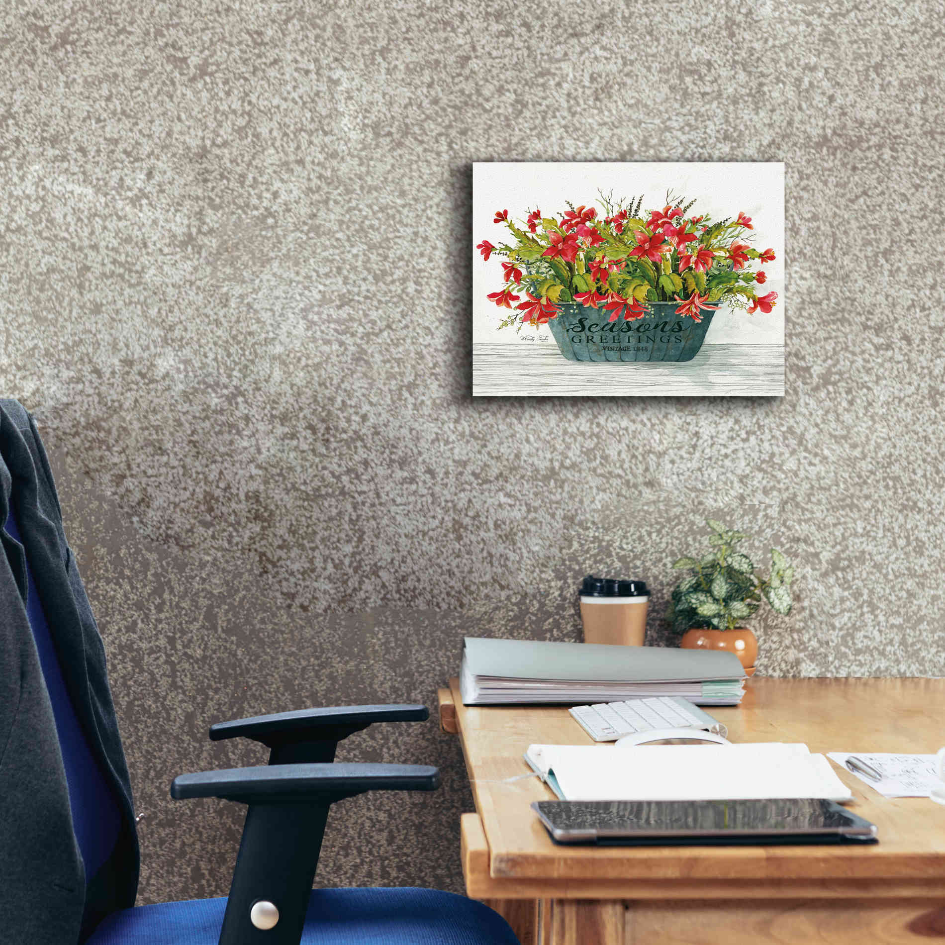 'Seasons Greetings Pot' by Cindy Jacobs, Canvas Wall Art,16 x 12