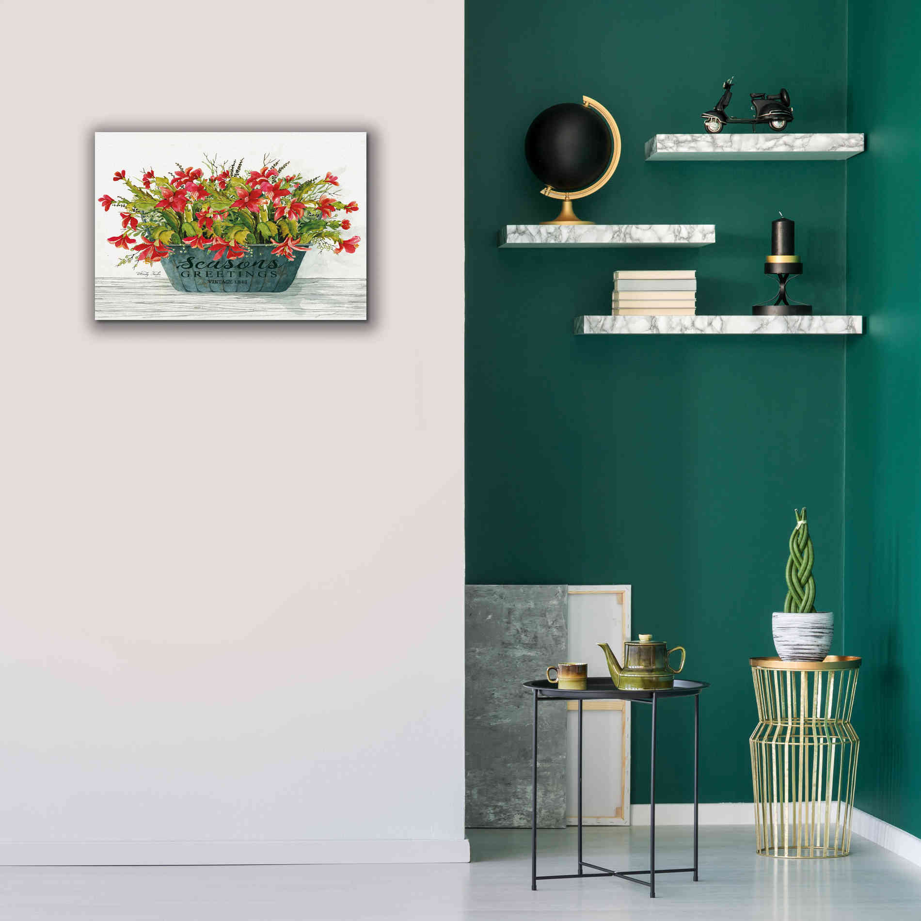 'Seasons Greetings Pot' by Cindy Jacobs, Canvas Wall Art,26 x 18