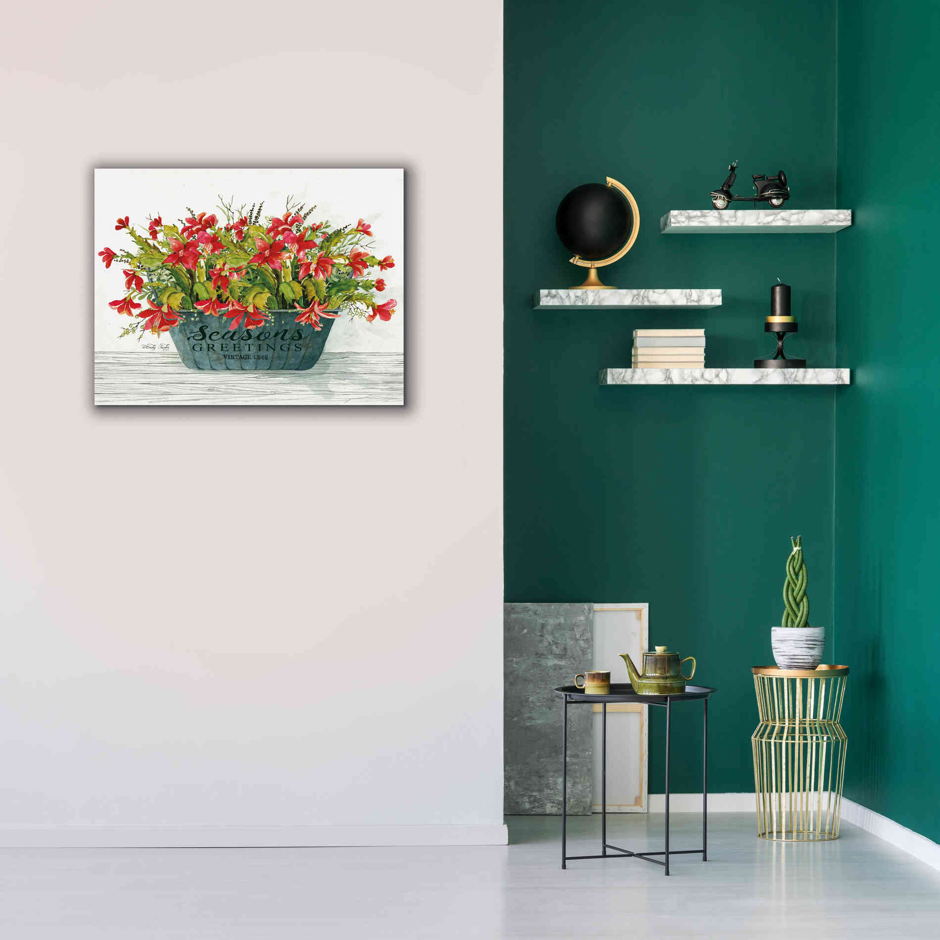 'Seasons Greetings Pot' by Cindy Jacobs, Canvas Wall Art,34 x 26