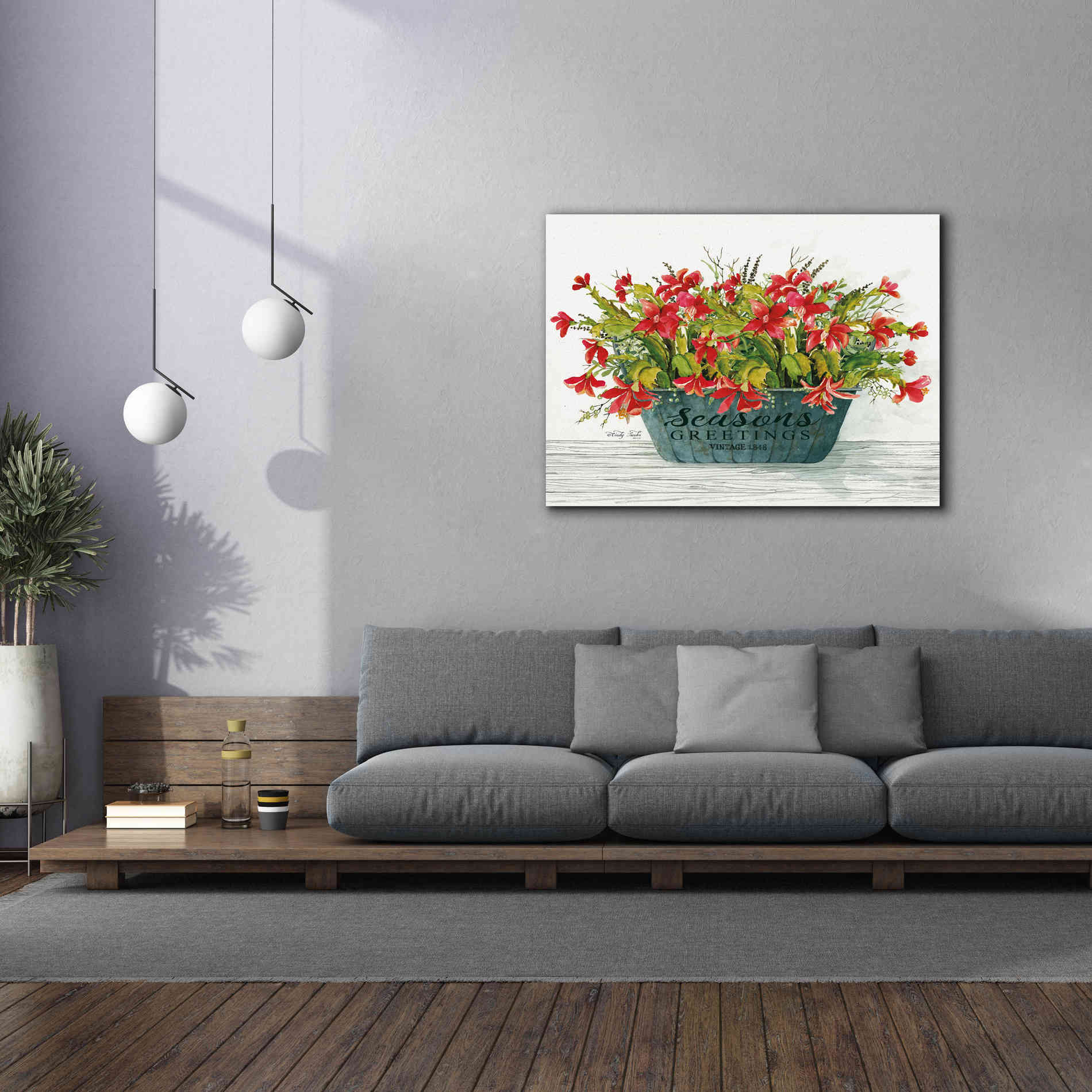 'Seasons Greetings Pot' by Cindy Jacobs, Canvas Wall Art,54 x 40