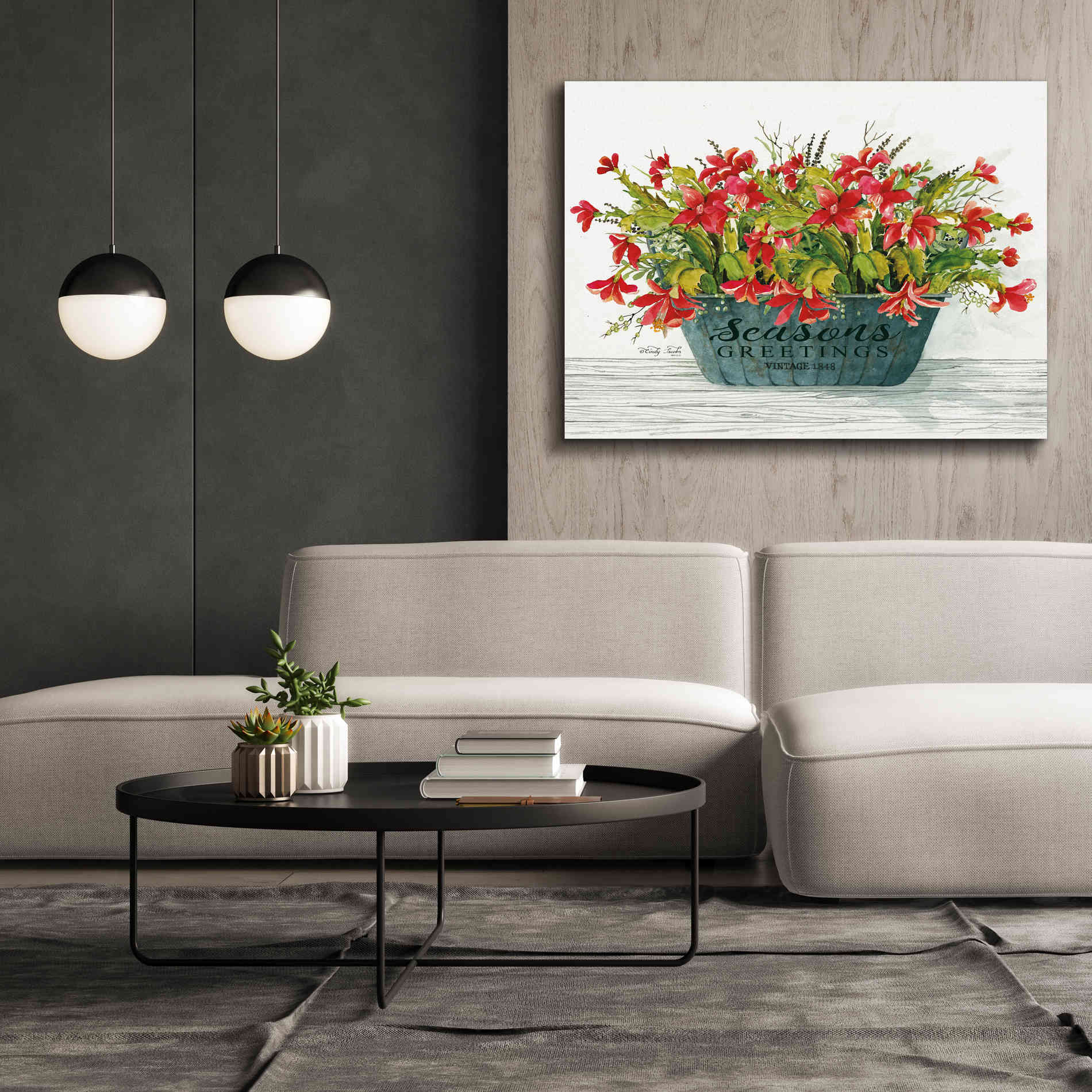 'Seasons Greetings Pot' by Cindy Jacobs, Canvas Wall Art,54 x 40