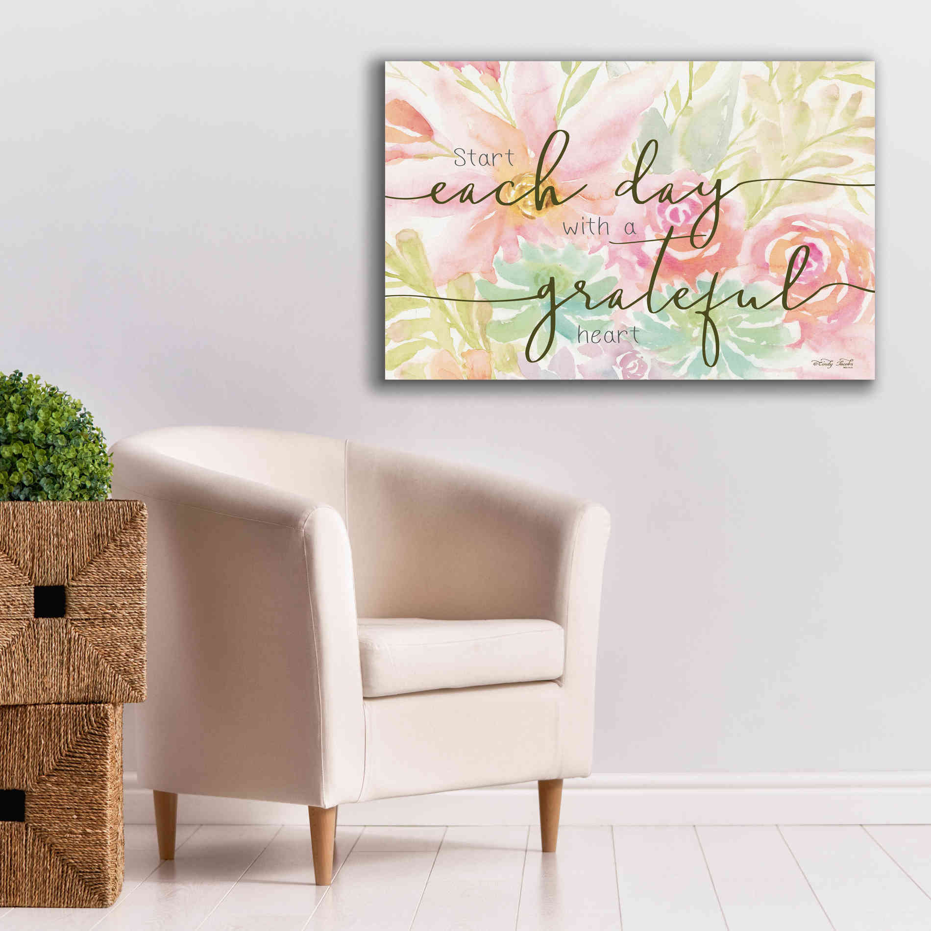 'Floral Grateful Heart' by Cindy Jacobs, Canvas Wall Art,40 x 26