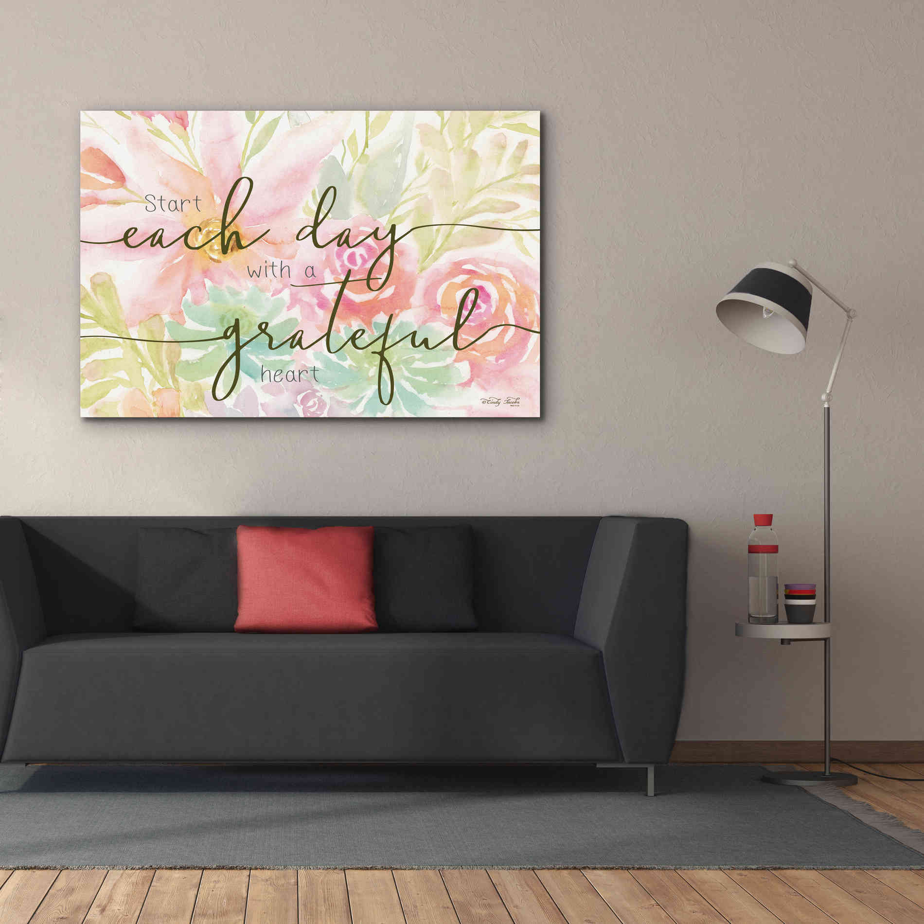 'Floral Grateful Heart' by Cindy Jacobs, Canvas Wall Art,60 x 40