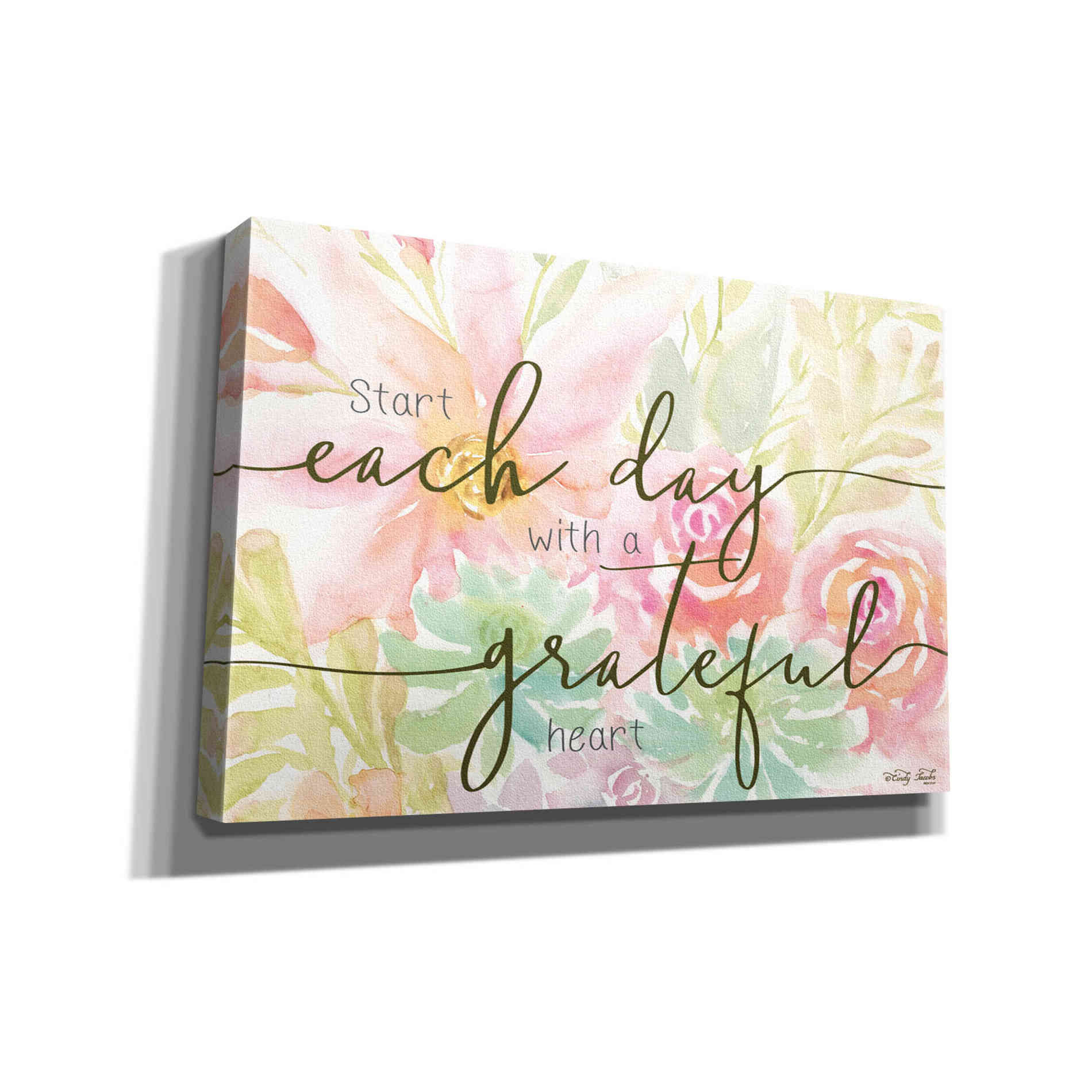 'Floral Grateful Heart' by Cindy Jacobs, Canvas Wall Art