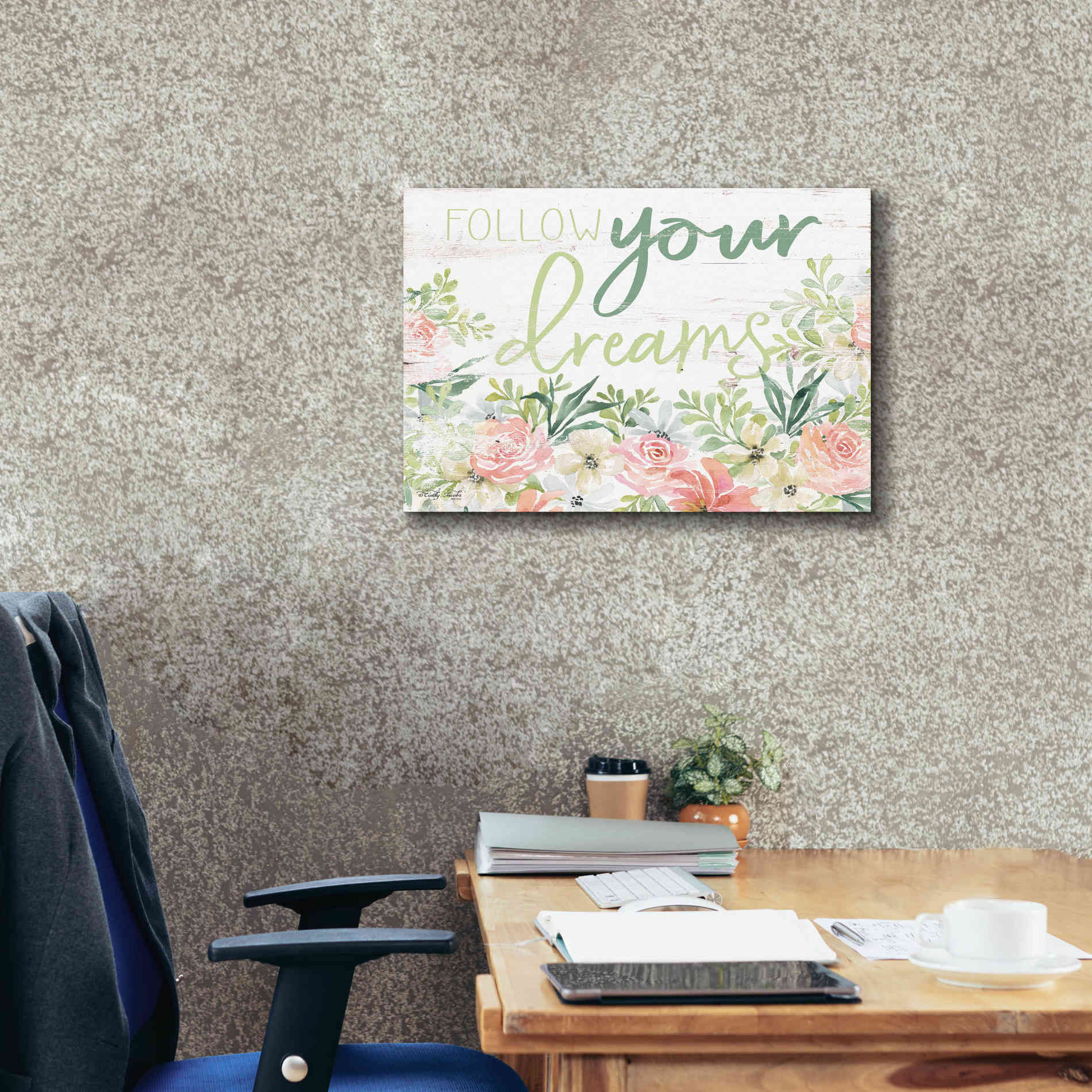 'Floral Follow Your Dreams' by Cindy Jacobs, Canvas Wall Art,26 x 18