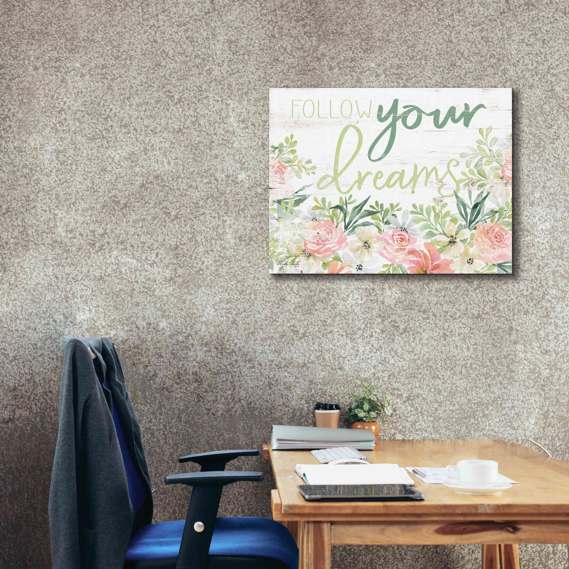 'Floral Follow Your Dreams' by Cindy Jacobs, Canvas Wall Art,34 x 26