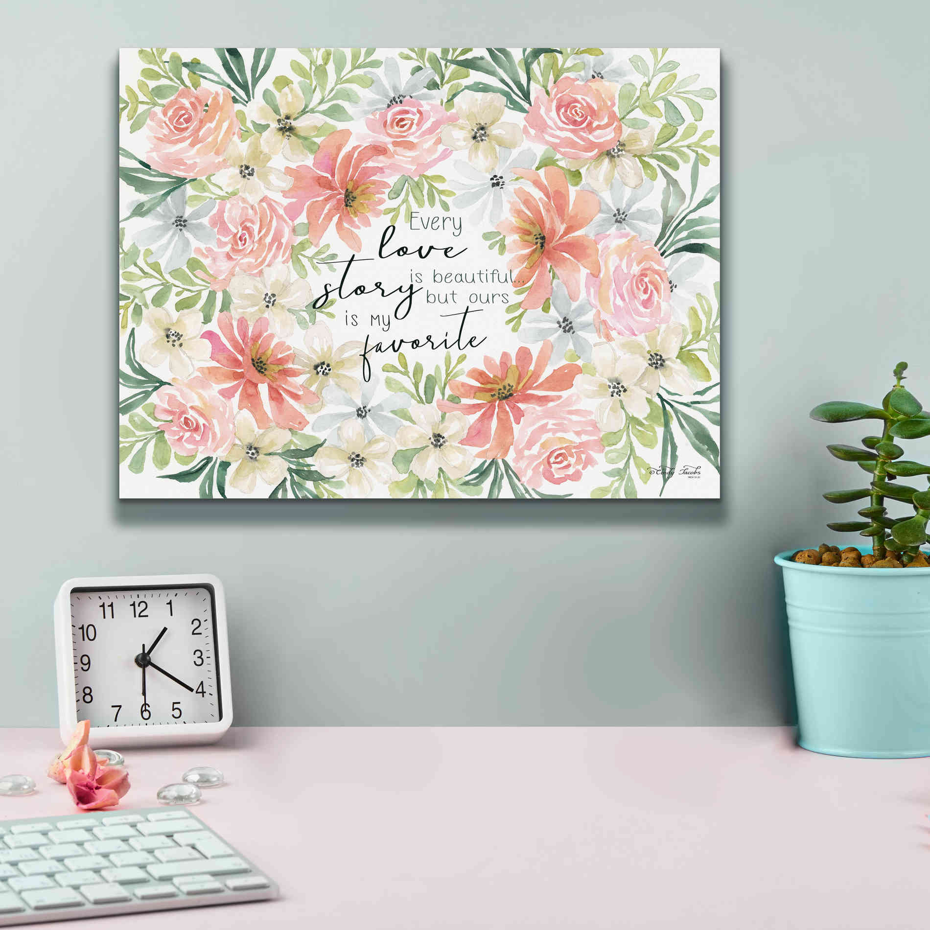 'Floral Love Story' by Cindy Jacobs, Canvas Wall Art,16 x 12