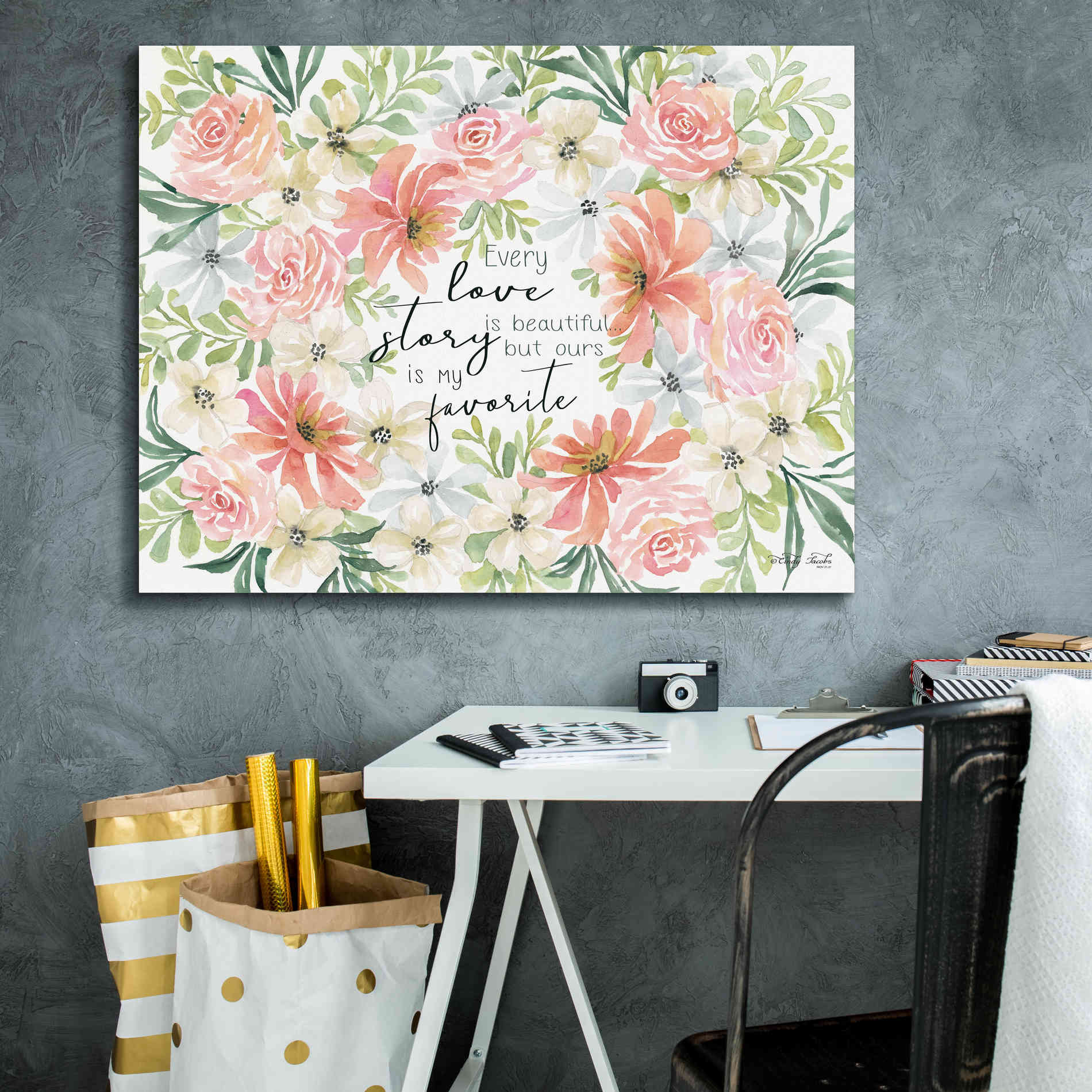 'Floral Love Story' by Cindy Jacobs, Canvas Wall Art,34 x 26