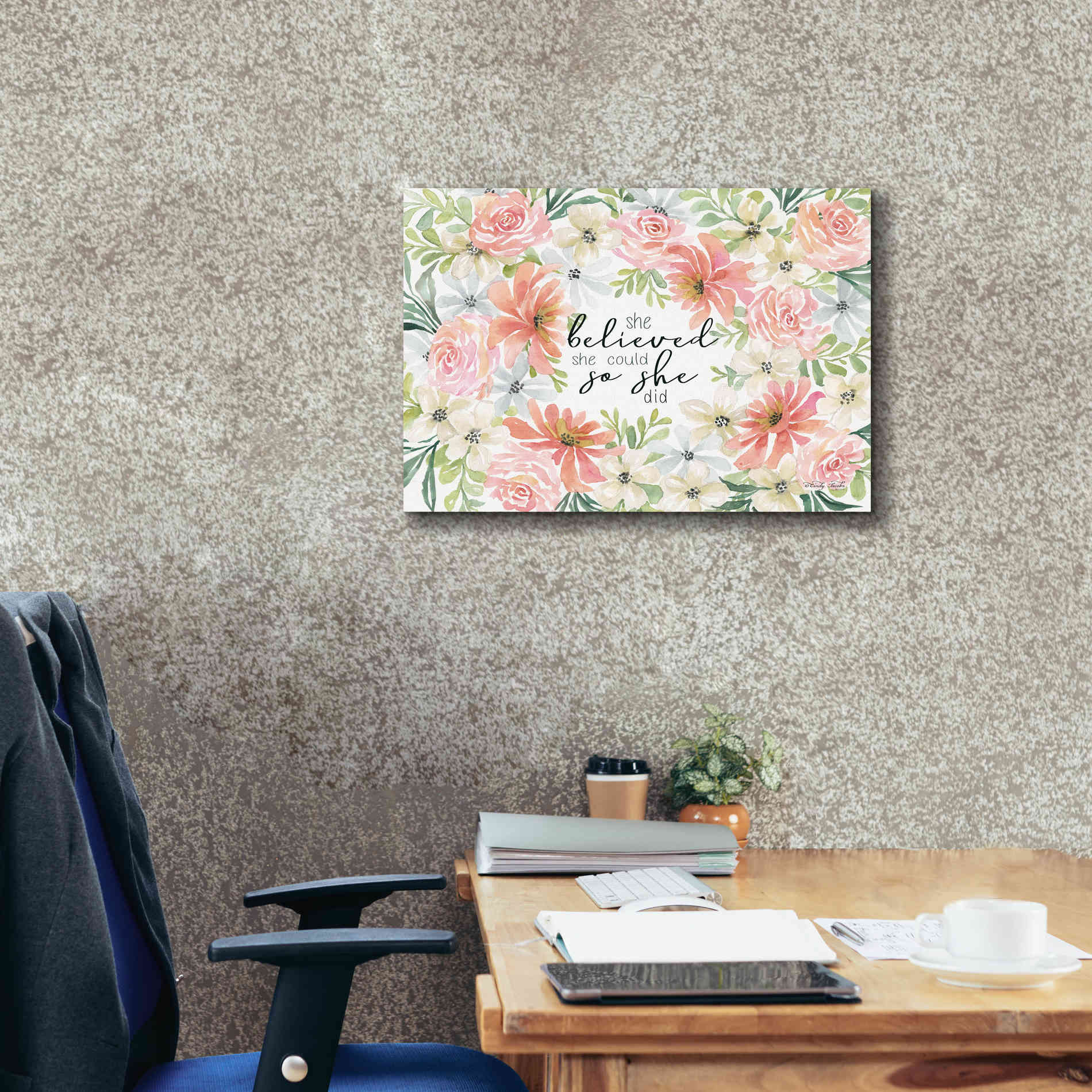 'Floral She Believed' by Cindy Jacobs, Canvas Wall Art,26 x 18