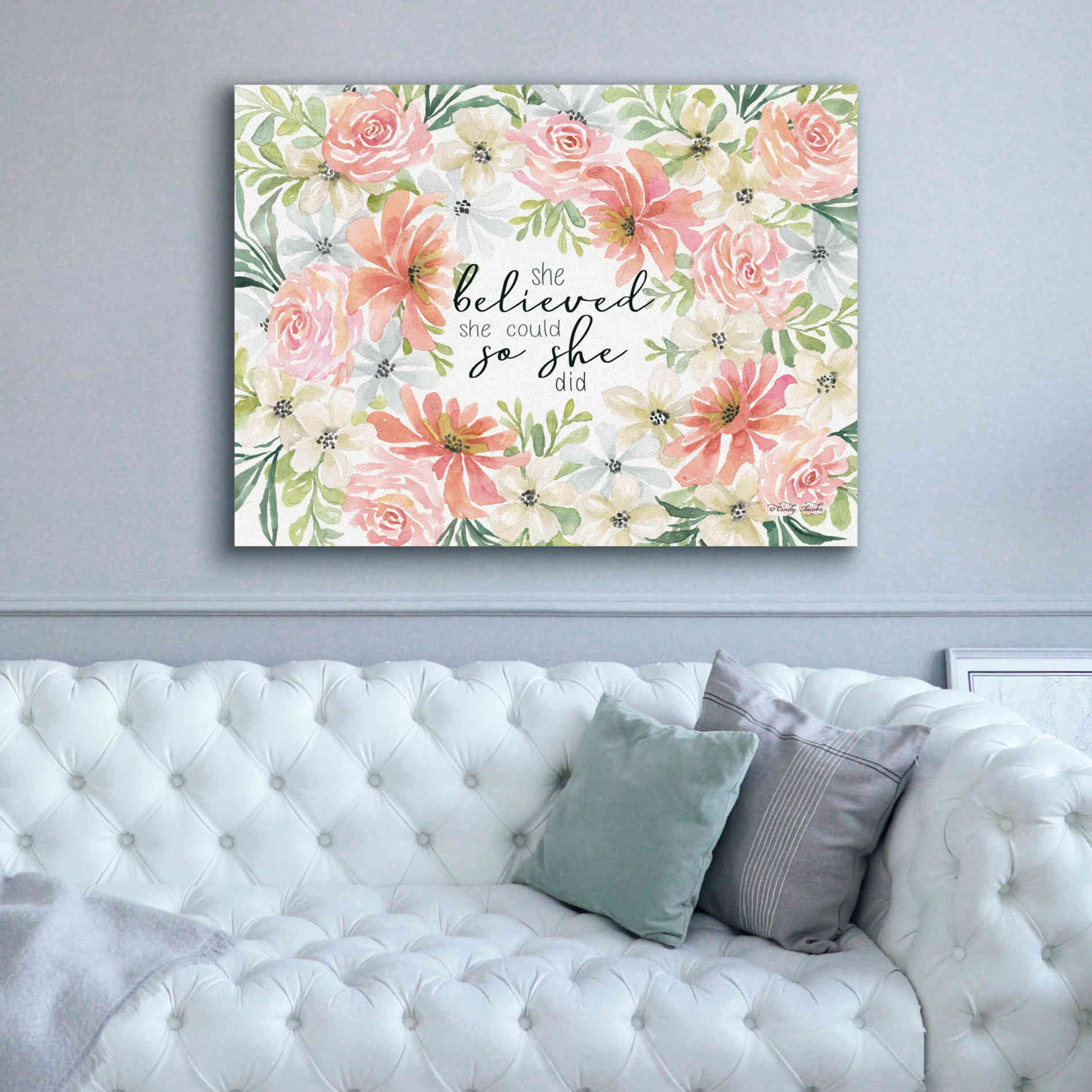 'Floral She Believed' by Cindy Jacobs, Canvas Wall Art,54 x 40