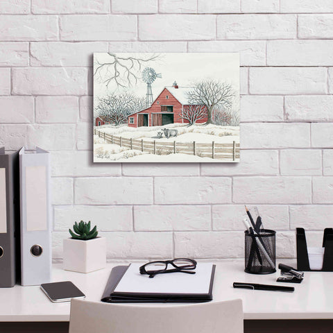 Image of 'Winter Barn with Windmill' by Cindy Jacobs, Canvas Wall Art,16 x 12