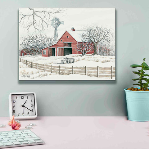 Image of 'Winter Barn with Windmill' by Cindy Jacobs, Canvas Wall Art,16 x 12