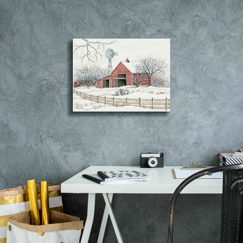 Image of 'Winter Barn with Windmill' by Cindy Jacobs, Canvas Wall Art,16 x 12