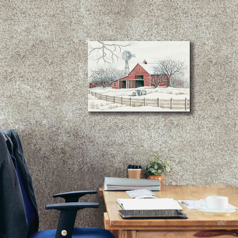 Image of 'Winter Barn with Windmill' by Cindy Jacobs, Canvas Wall Art,26 x 18