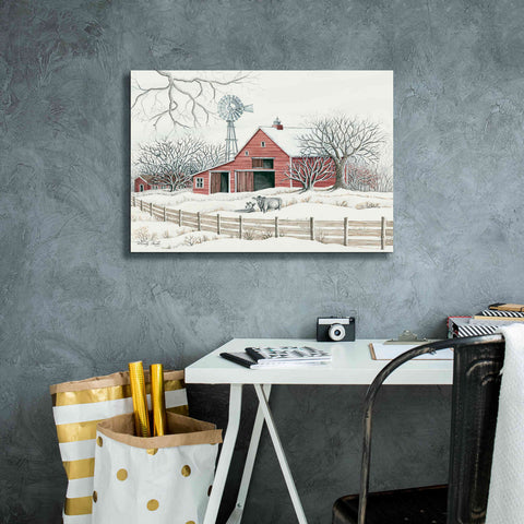 Image of 'Winter Barn with Windmill' by Cindy Jacobs, Canvas Wall Art,26 x 18