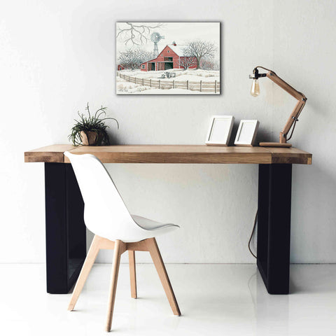 Image of 'Winter Barn with Windmill' by Cindy Jacobs, Canvas Wall Art,26 x 18