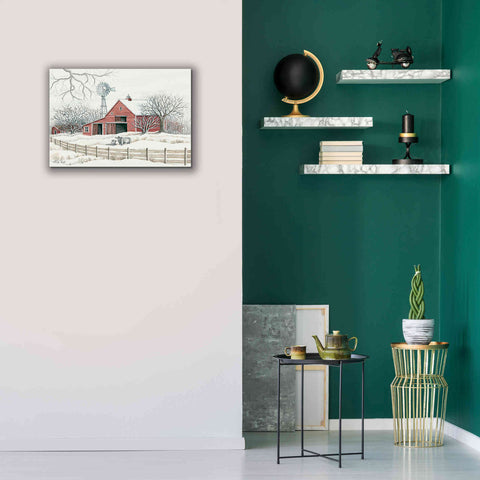 Image of 'Winter Barn with Windmill' by Cindy Jacobs, Canvas Wall Art,26 x 18