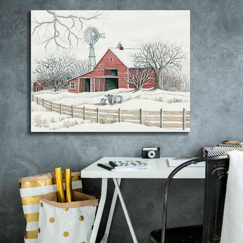 Image of 'Winter Barn with Windmill' by Cindy Jacobs, Canvas Wall Art,34 x 26