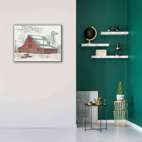 Image of 'Winter Barn with Pickup Truck' by Cindy Jacobs, Canvas Wall Art,34 x 26