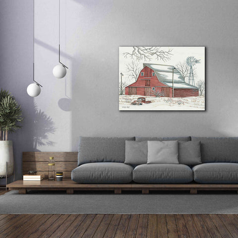 Image of 'Winter Barn with Pickup Truck' by Cindy Jacobs, Canvas Wall Art,54 x 40