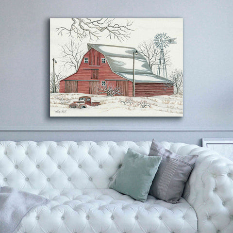 Image of 'Winter Barn with Pickup Truck' by Cindy Jacobs, Canvas Wall Art,54 x 40