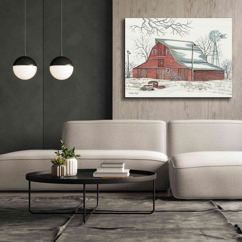 Image of 'Winter Barn with Pickup Truck' by Cindy Jacobs, Canvas Wall Art,54 x 40