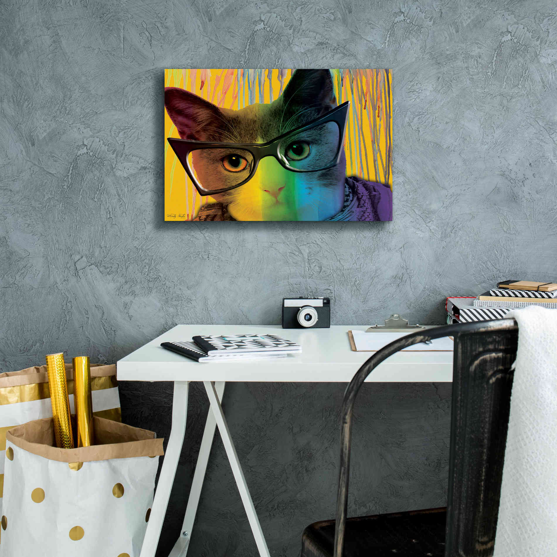 'Cat in Glasses' by Cindy Jacobs, Canvas Wall Art,18 x 12
