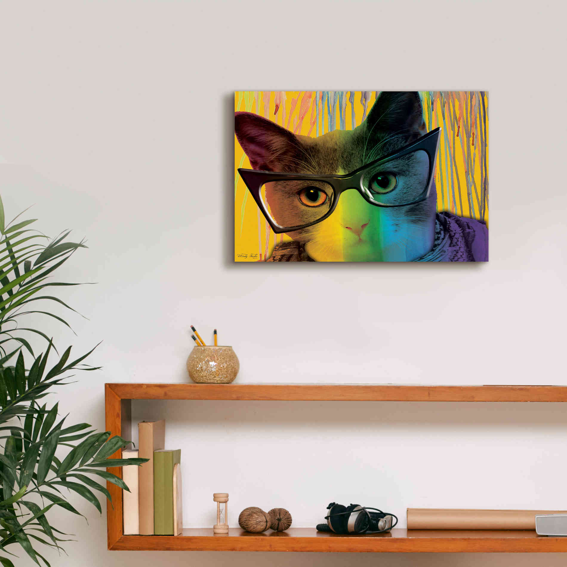 'Cat in Glasses' by Cindy Jacobs, Canvas Wall Art,18 x 12