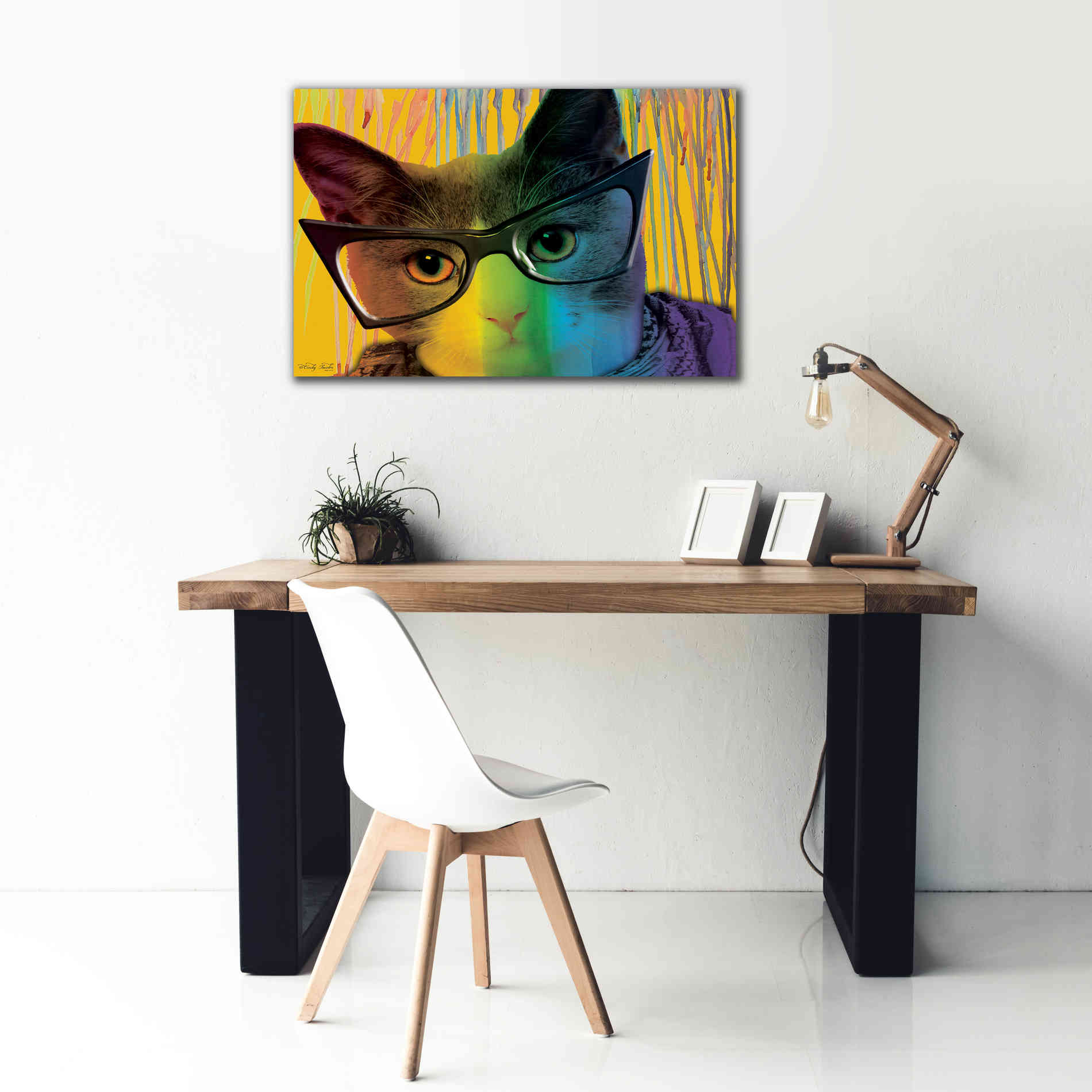 'Cat in Glasses' by Cindy Jacobs, Canvas Wall Art,40 x 26
